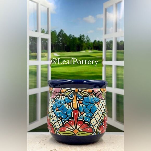 Catrina Talavera Handmade Multi Colored Ceramic Planter Pot - Picture 10 of 10